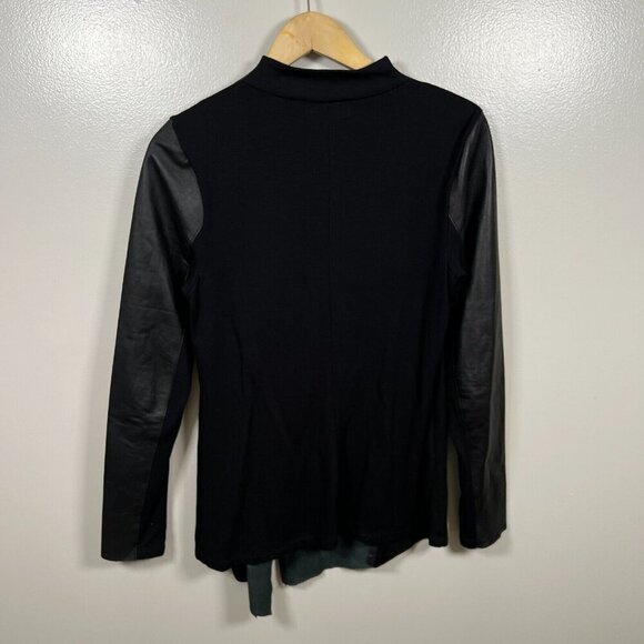 Michael Stars Asymmetric Leather Jacket Size Large Black Draped Mixed Material - Picture 2 of 9